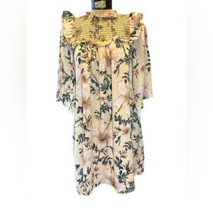 Happy x Nature Smocked Floral Boho Knee Length‎ Dress By Kate Hudson Small NWT